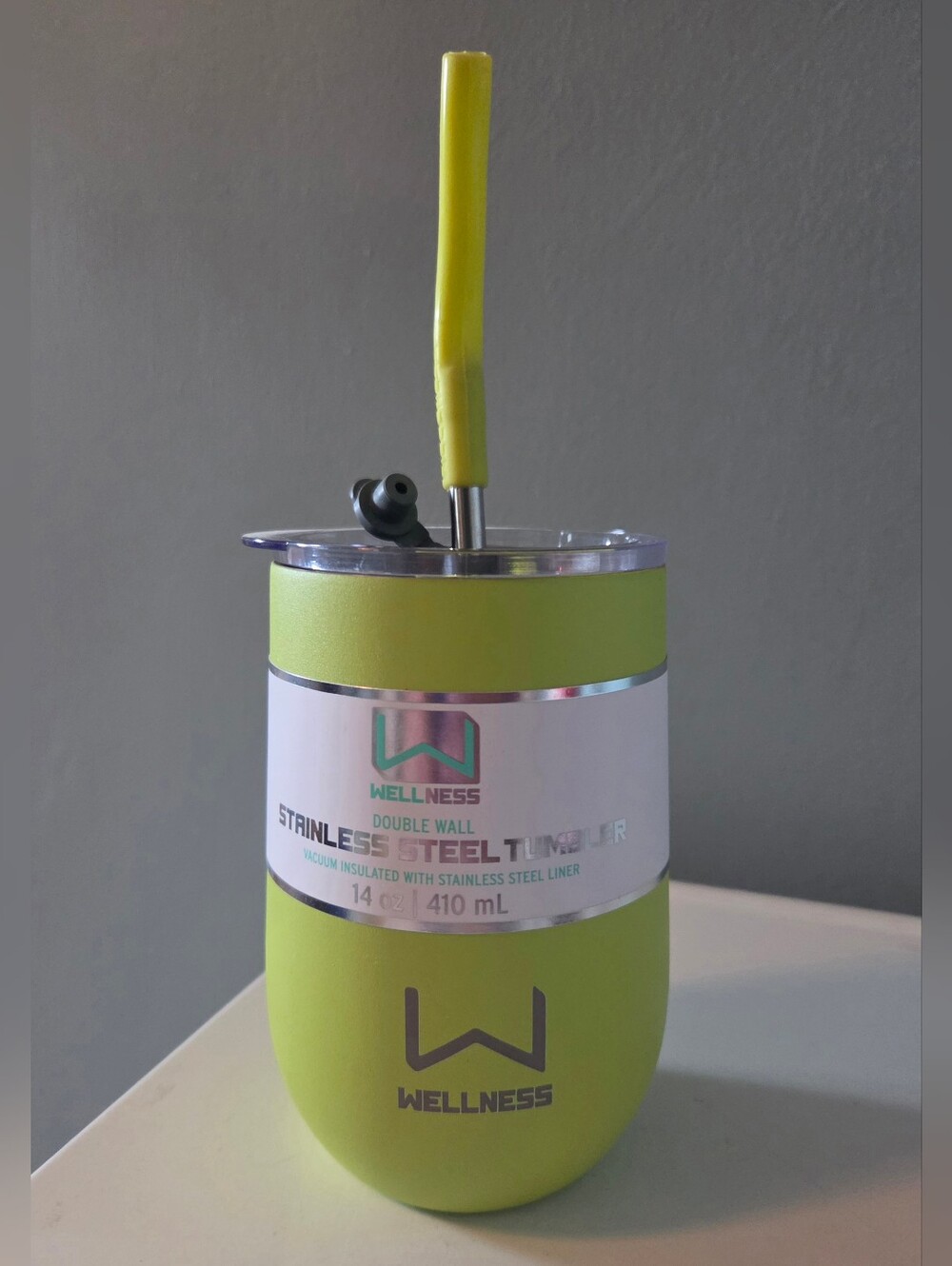 Lime Green Wellness Stainless Steel Tumbler - 14 oz W/Straw & Lid